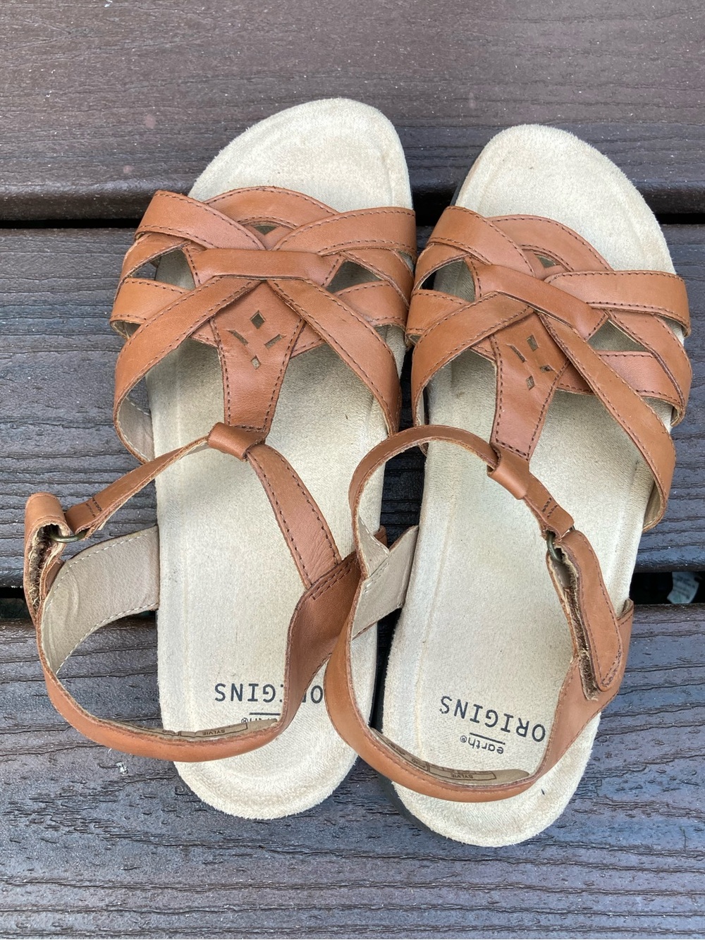 Earth Origins Sylvie Brown Leather Strappy Sandals - Women's Size 7 M